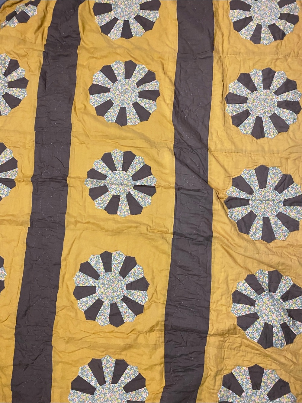 Mustard and Black Floral Quilt - Home Bedding 80x63